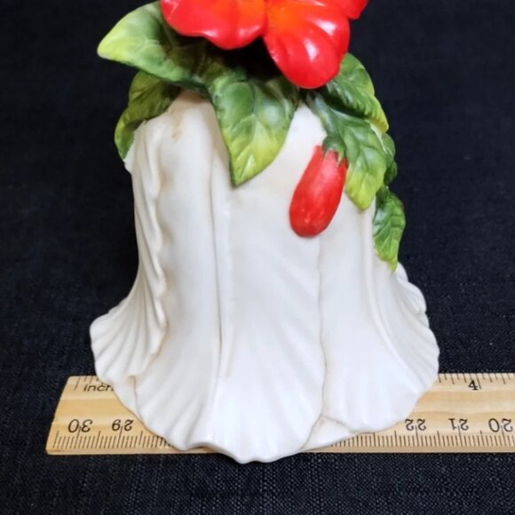 Vintage Porcelain Ruby Throated Humming Bird Bell Figurine Red Hibiscus Flower - Picture 7 of 7